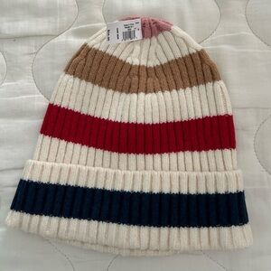 GAP Striped Beanie in Cream, Navy, Red, Tan, and Pink